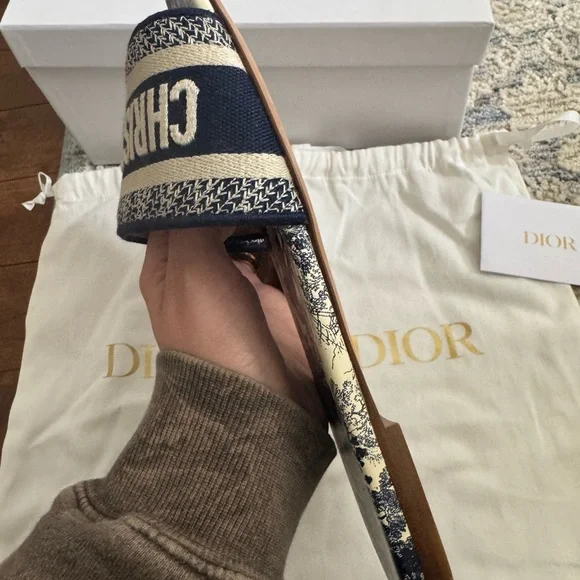 Dior Dway Toile de Jouy Slides Sandals | Size 38 | New With Tags + Box - Picture 6 of 9